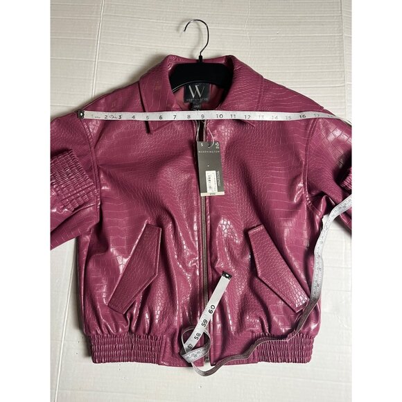 NWT-Worthington Womens Faux Croc Leather Bomber Jacket & mini Skirt Set Pink - Picture 14 of 16